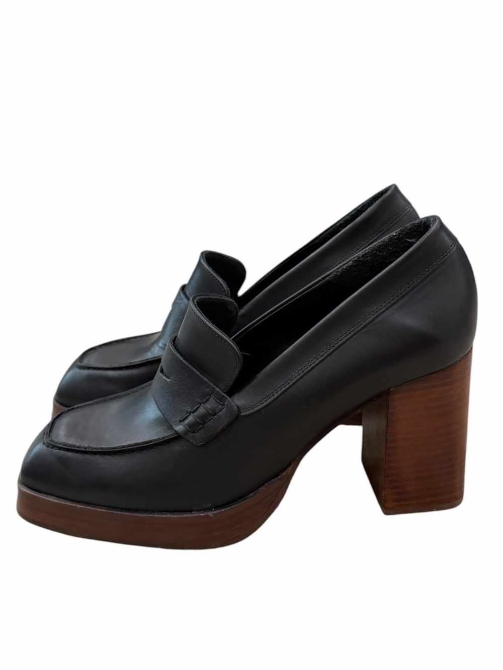 ALOHAS Busy Black Vegan Leather High-Heeled Loafers - Picture 3 of 9